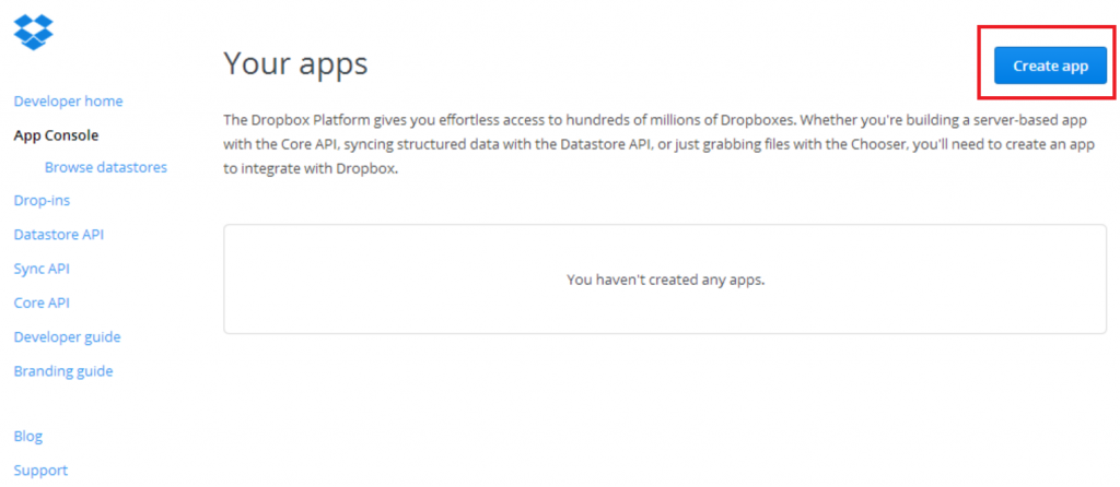 1. Create Dropbox App